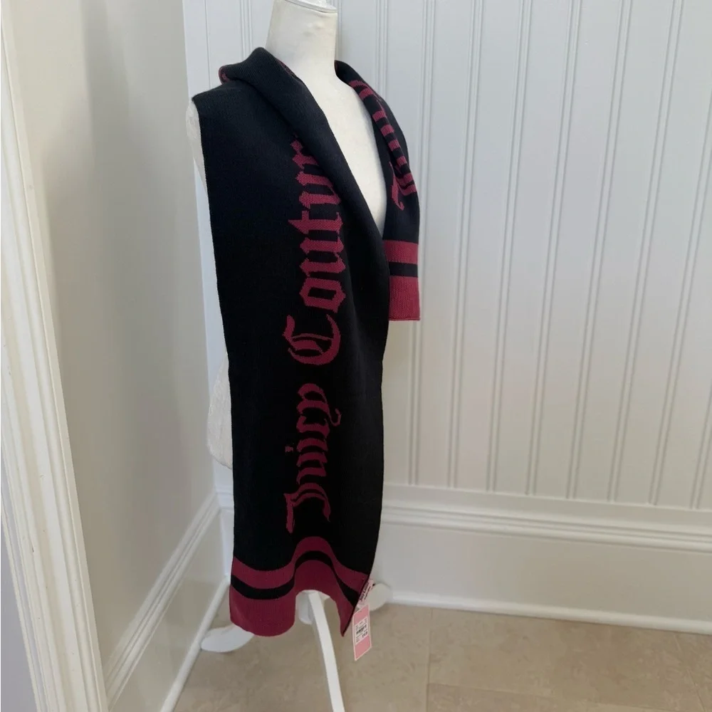Juicy Couture Black & Burgundy Logo Knit Scarf NWT